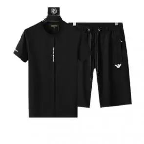 emporio armani manche courte survetement grandes marques  crew neck logo t-shirt shorts noir